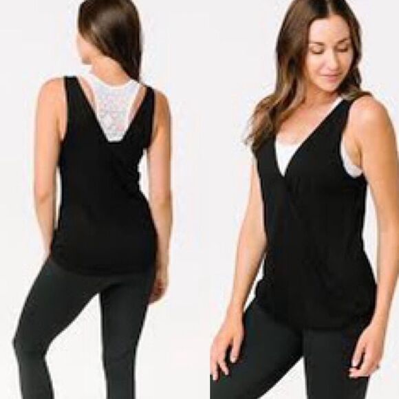 Zyia Active Black Fancy Double V Tank Top Medium - Picture 1 of 5